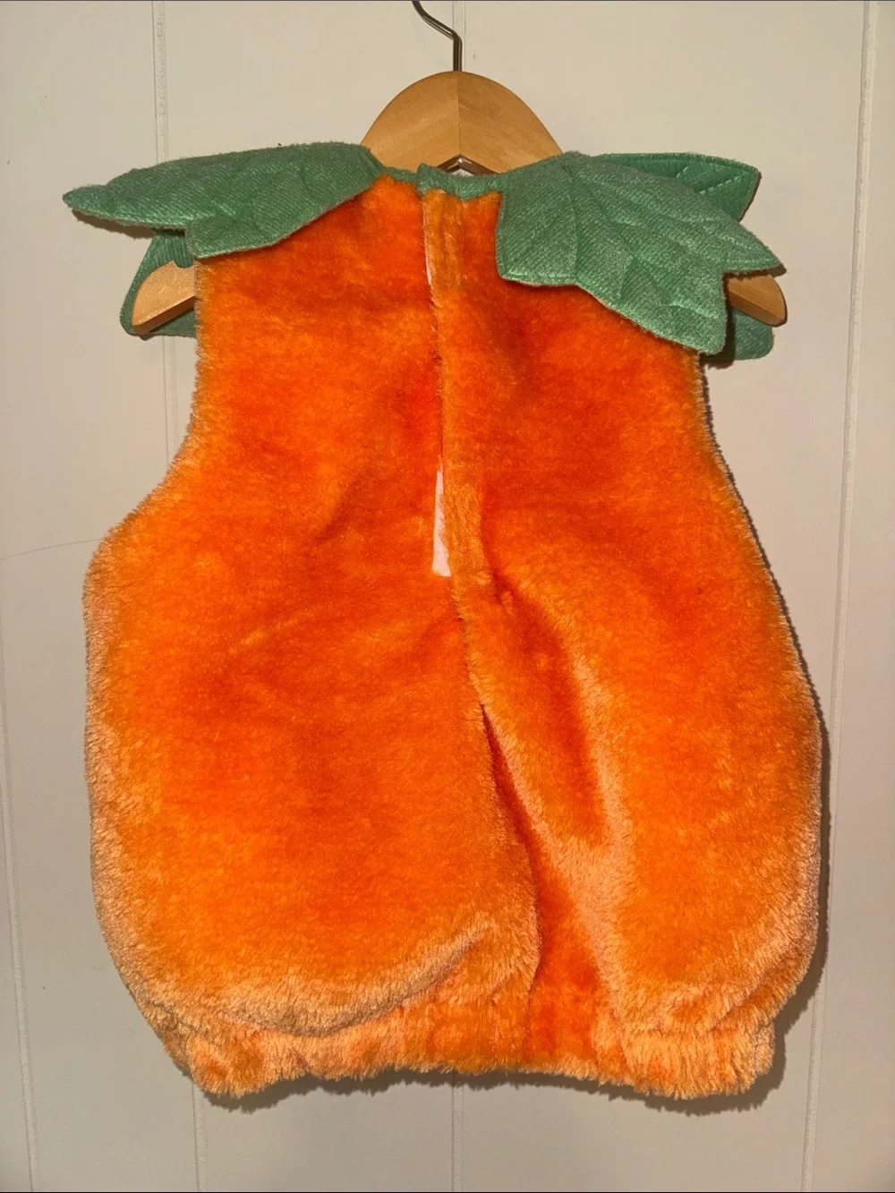 Kids Plush Pumpkin Costume with Green Leaf Collar